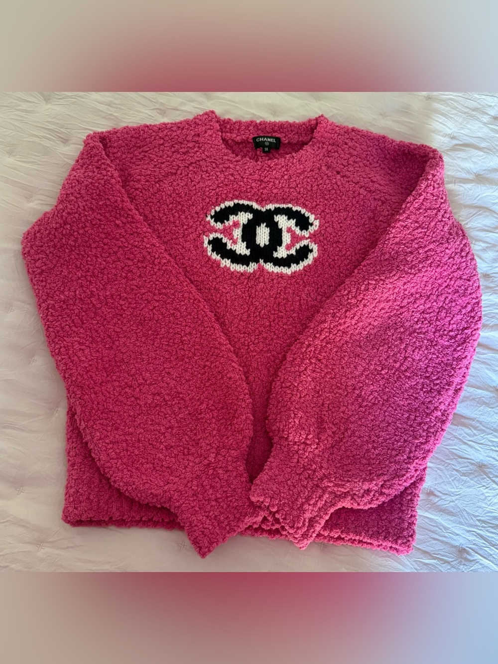 Women Wool Pink Logo Crewneck Sweater - Picture 5 of 8